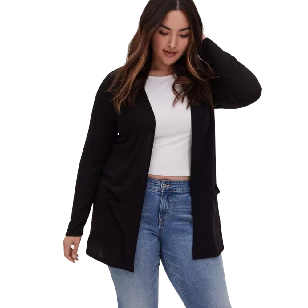 Torrid Black Hacci Cardigan open front super-soft plus-size sweater